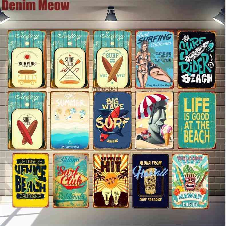 

Beach Surf Poster Vintage Metal Tin Sign Hawaii Party Art Painting Pub Bar Club Outdoor Home Decoration Miami Wall Stickers N293