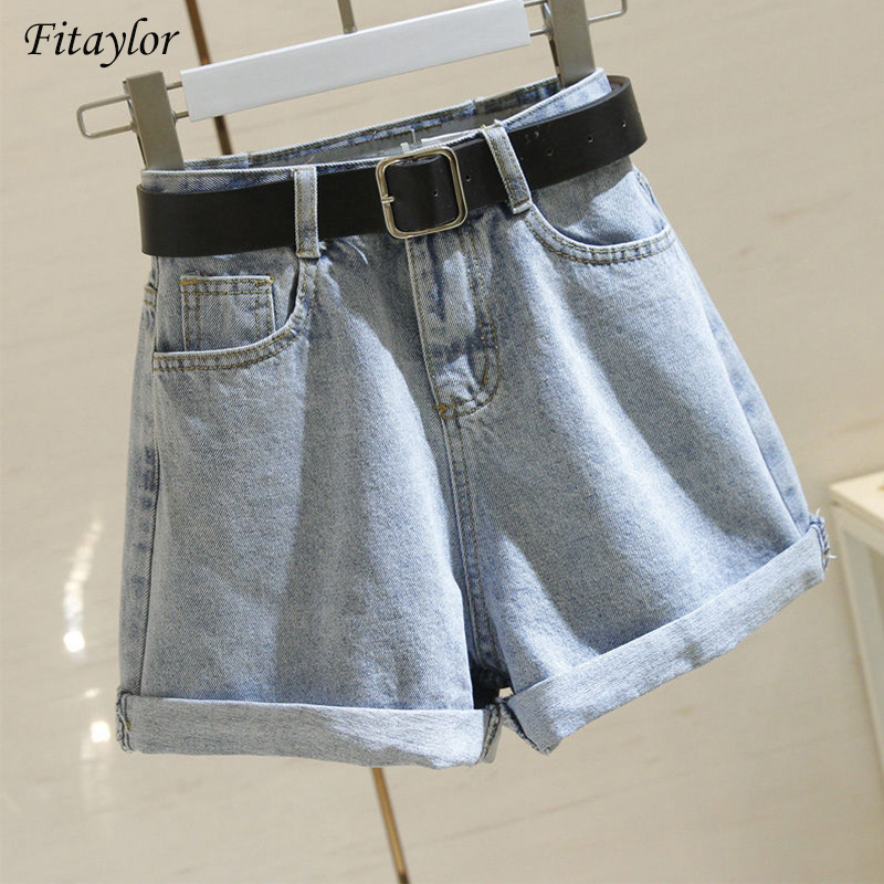 

Fitaylor 2021 Streetwear High Waist Women Blue Denim Shorts With Belt Summer Casual Female Wide Leg Plus Size 2xl Jeans Shorts, Black