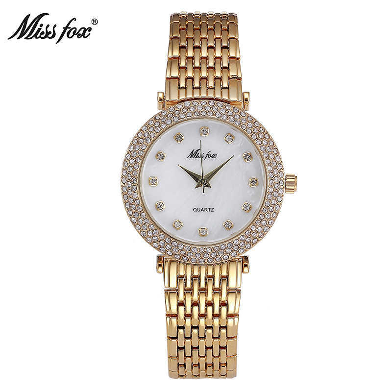 

Miss Fox brand watch fashion diamond inlaid waterproof women's trend quartz watch, Gold white surface