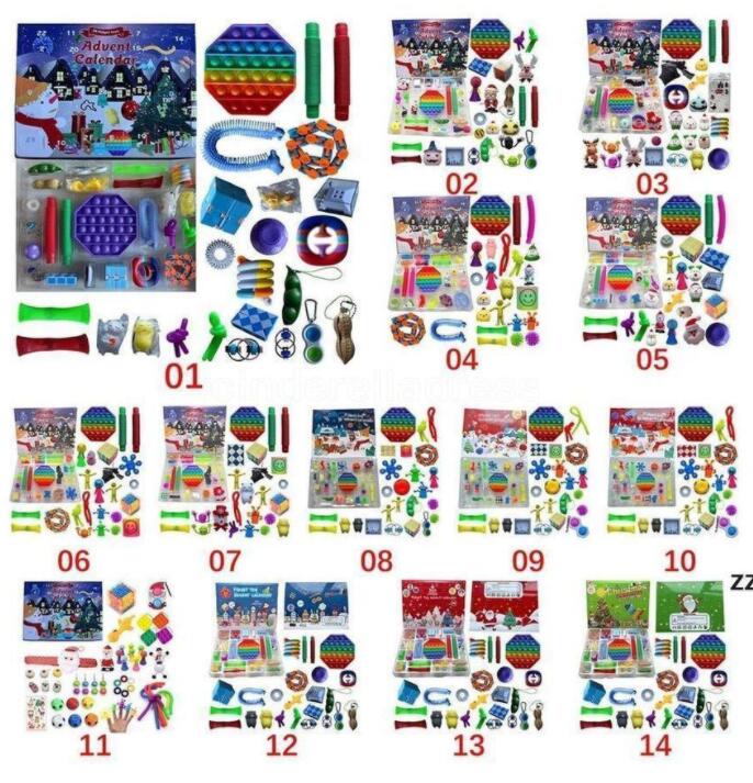 

DHL fast Christmas Fidget Toys blind Boxes Gifts Favor 24pcs Set Advent Calender Dimple Decompression Toy Push Bubbles Kids Xmas BS15