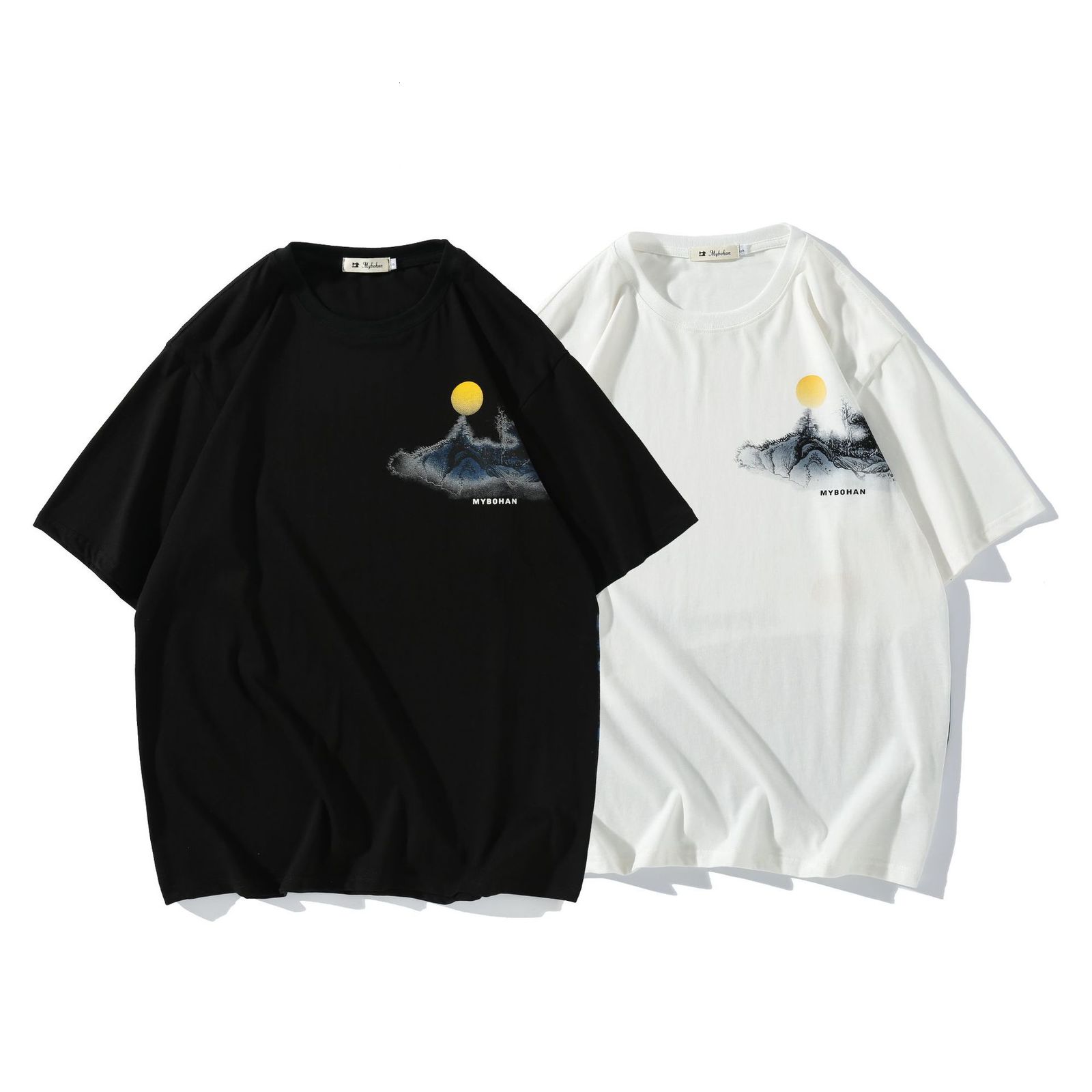 

fashion t shirt guochao chinese style men's short sleeve lovers' wear loose ink painting brand summer half 11, White;black