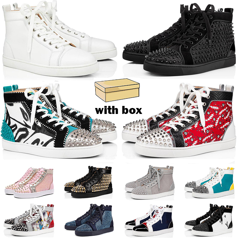 

2021 red bottoms sneakers men women shoes high low top Black White blue Grey pink gold leather suede mens fashion spikes casual trainers, #3