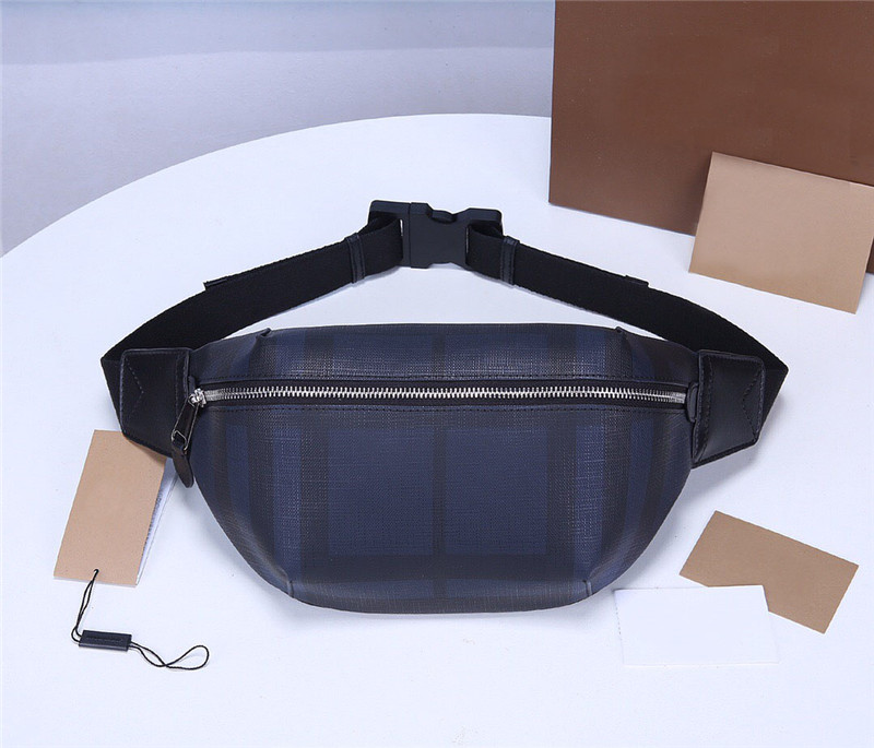

Top classic fashion belt bag for men and women, size 31 cm, smooth leather details, can also be used diagonally or tied to the chest, Blue
