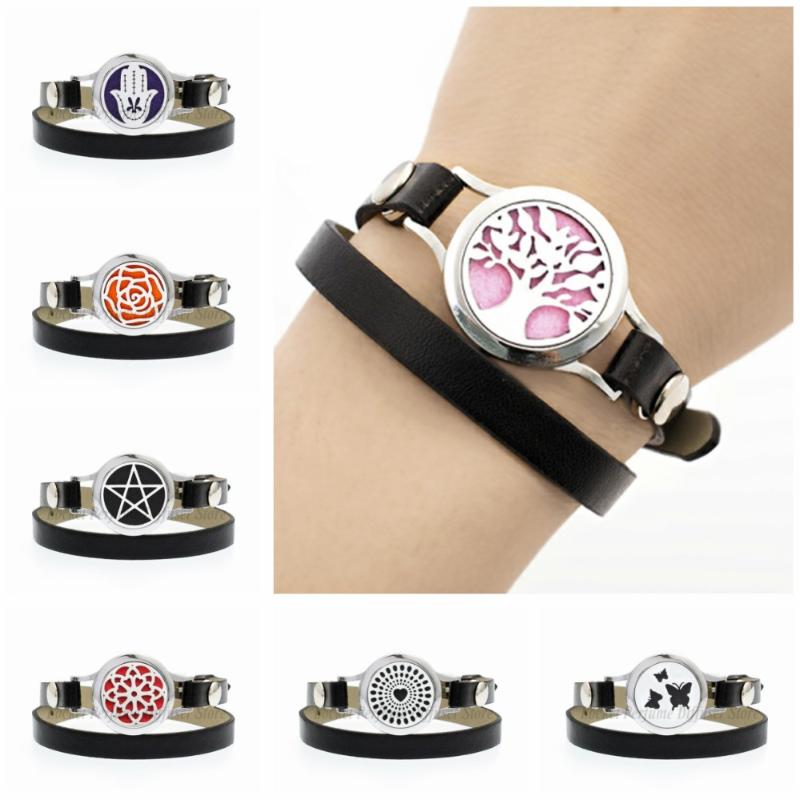 

Charm Bracelets 25mm Diffuser Bracelet Twist Screw Tree Of Life Star Watch Locket PU Leather Women Jewelry 10pcs Pads Gift