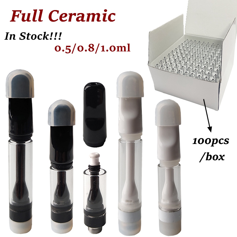 

In Stock TH205 Full Ceramic Vape Cartridges Atomizers Black White Carts 1ml Press On Foam Packaging Vapes Pen 510 Thread E Cigarette Thick O
