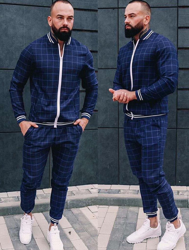 

autumn gentlemen set jackets sets mens tracksuit male suit pullover two piece casual, Gray