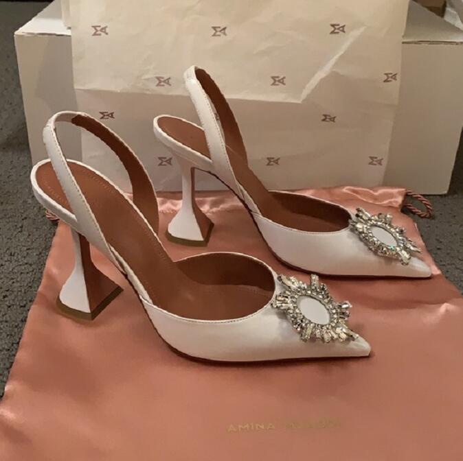 

AMINA MUADDI White Leather Begum Pumps Amina Italy Muaddi Wedding Shoes Crystal Sunflower Bride Bridesmaid Princess Star Ceremony Dtq