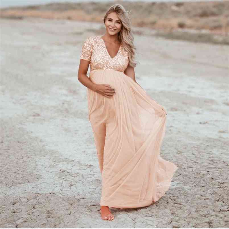 

Pregnancy Dress Sequined Solid Maternity Dresses For Po Shoot Women Pregnants Maternity Pography Props Short Sleeve Dress 210831, Pink
