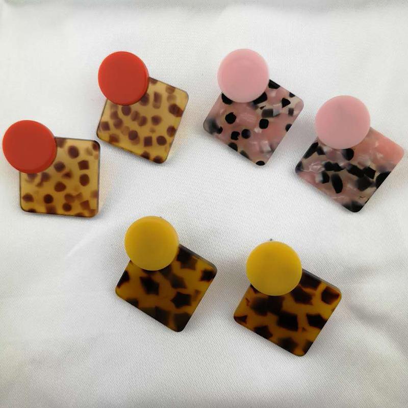 Stud QCOOLJLY Design Earrings Leopard Print Acrylic Geometric Round Circle Square Big For Women Girl Party Jewelry-image-706562701