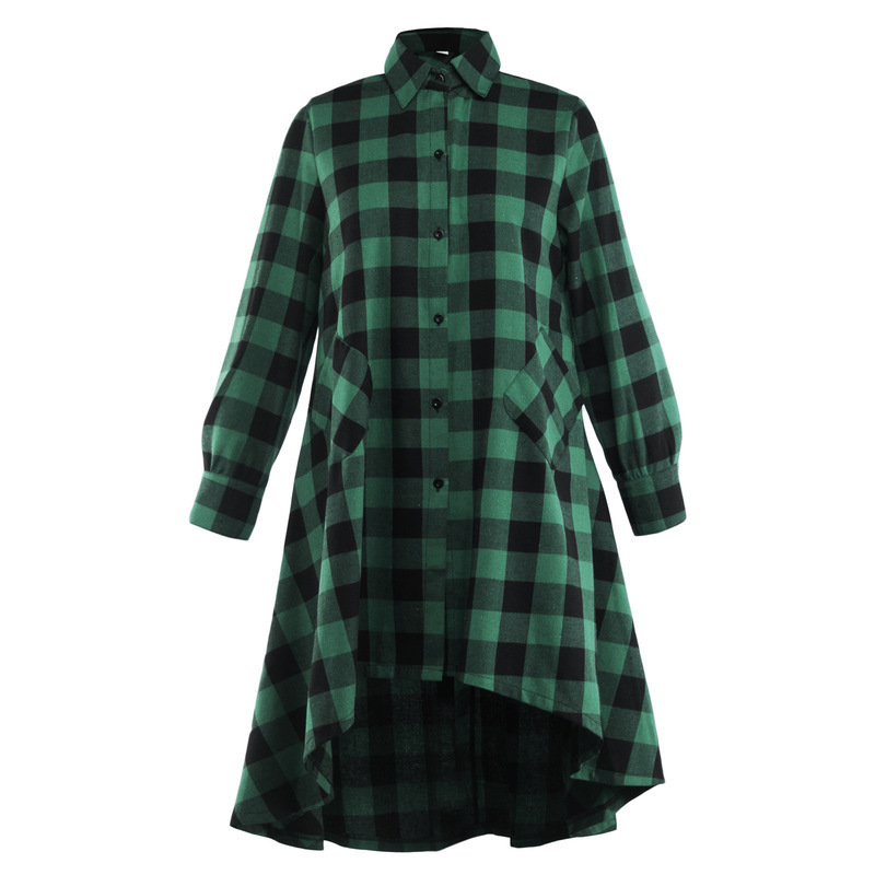 

Dresses spring Casual women's large loose fashion Plaid long sleeve irregular dress, Red