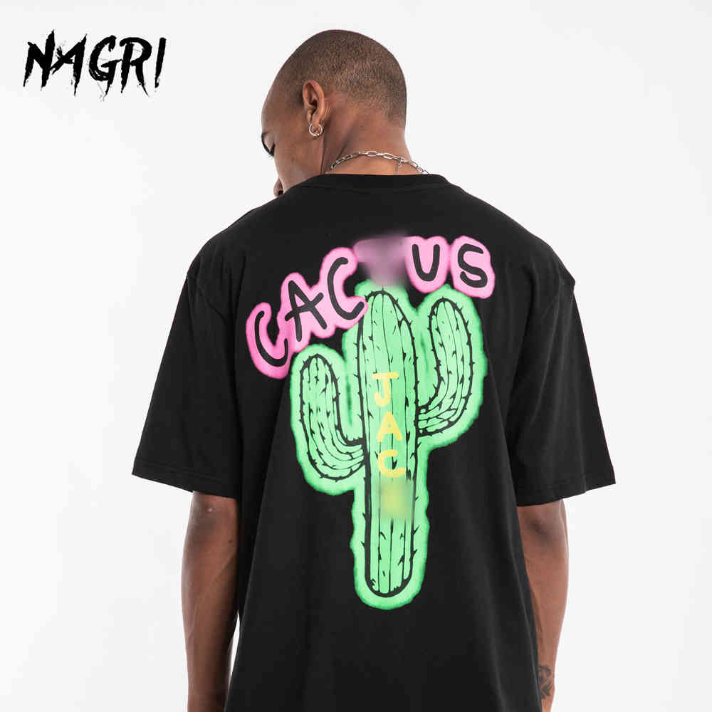 

NAGRI fashion Travis Scott tour CACTUS net Kanye West men's and women's loose short sleeve T-shirt, White