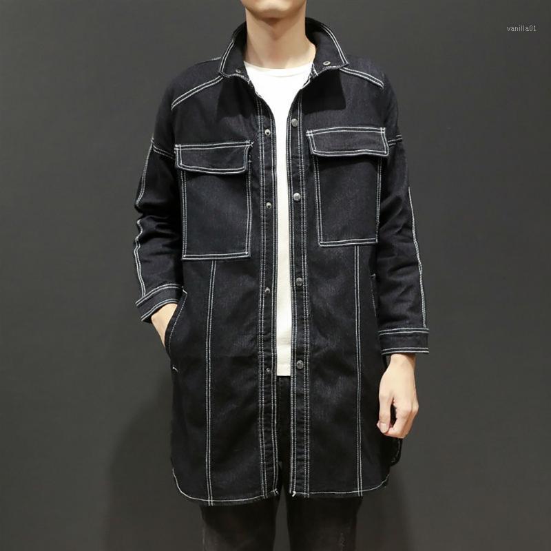 

Men's Jackets Autumn Men Denim Jacket Washed With Collar Classic Trend Pure Colour Coat Top, Black