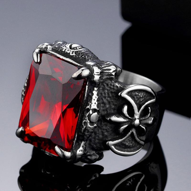 

Classic Dragon Claw Blue/Black/Green/Red Zircon Big Stone Ring Men Stainless Steel Nordic Axe Viking Rings Punk Biker Jewelry Cluster