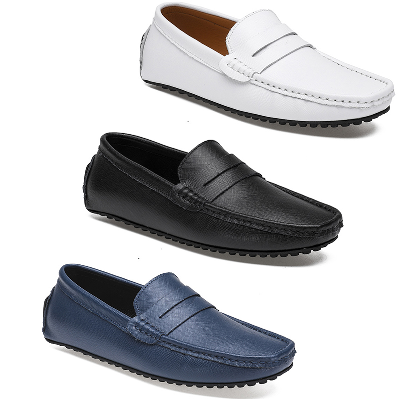 

2021 leather doudou men's casual driving shoes soft sole fashion black navy white blue silver yellow grey footwear all-match lazy cross-border -46 twenty three