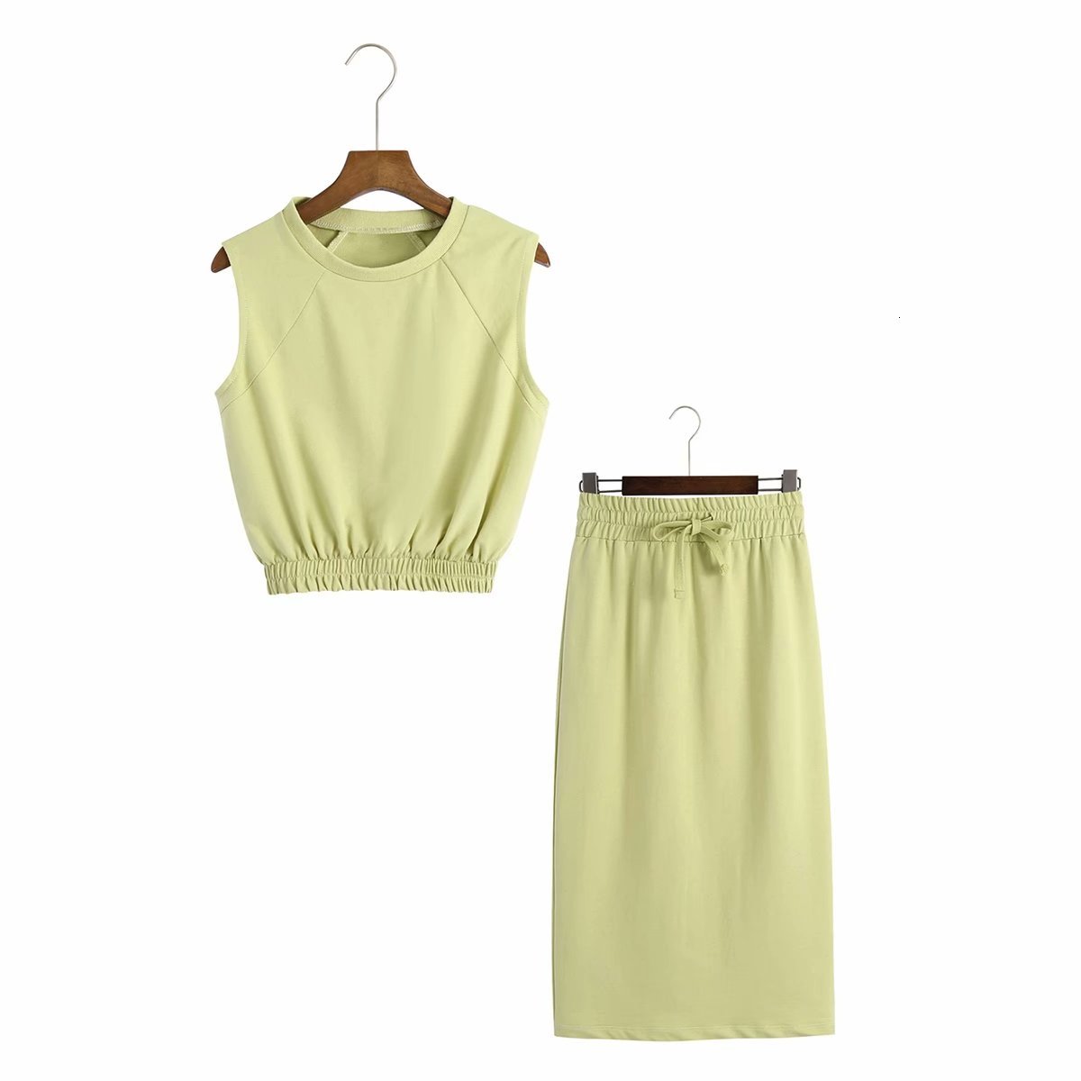 

Two Piece Dress New summer women's clothing European and American style flannel vest high waist midi skirt two-piece suit MESS, Green