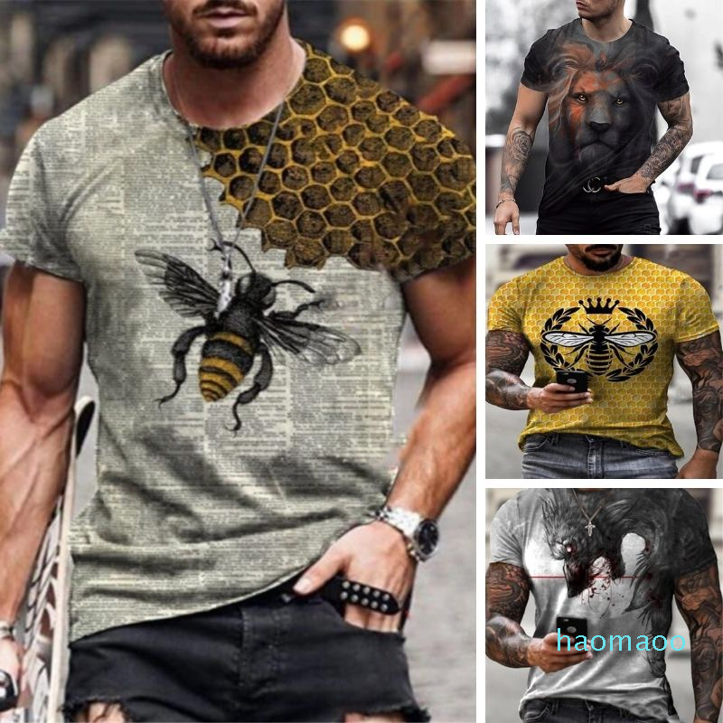 

Designer-Bee pattern 3D printed T-shirt visual impact party shirt punk gothic round neck high-quality American muscle style short sleeves, Picture 15