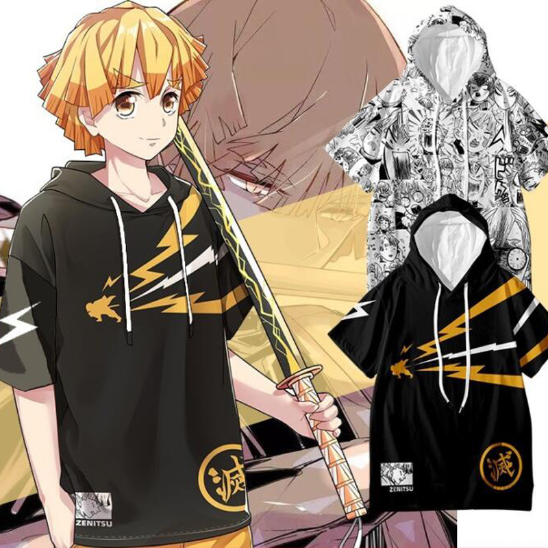 

Demon Slayer Kimetsu No Yaiba Cosplay Costume Rengoku Nezuko Shinobu Mitsuri Zenitsu Tanjiro Tomioka Short Sleeve Hooded T Shirt, White;black