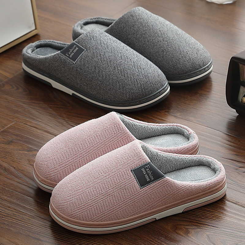 

Winter Warm Men's Slippers Memory foam Women Slippers for home 2020 Non Slip Soft Male House Shoes Stripe Unisex Indoor P0828, Type2 rose