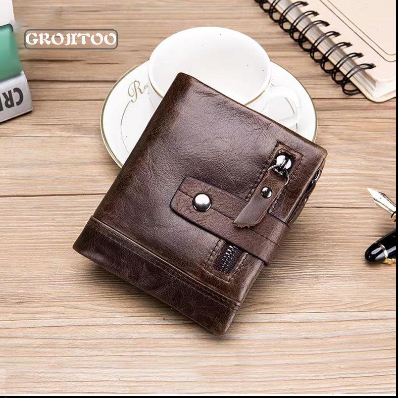 

genuine leather men wallet cowhide zipper buckle short for large capacity women purse, Red;black
