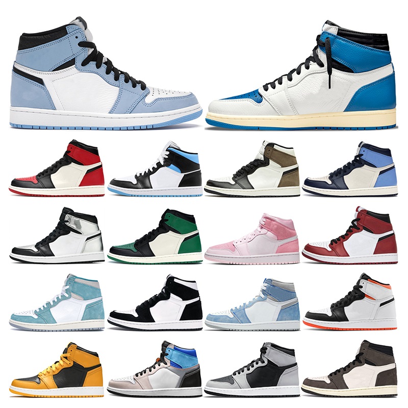 

mens basketball shoes 1s women University Military Blue Fragment Dark Mocha Hyper Royal Chicago Pollen sports sneakers trainers, 36