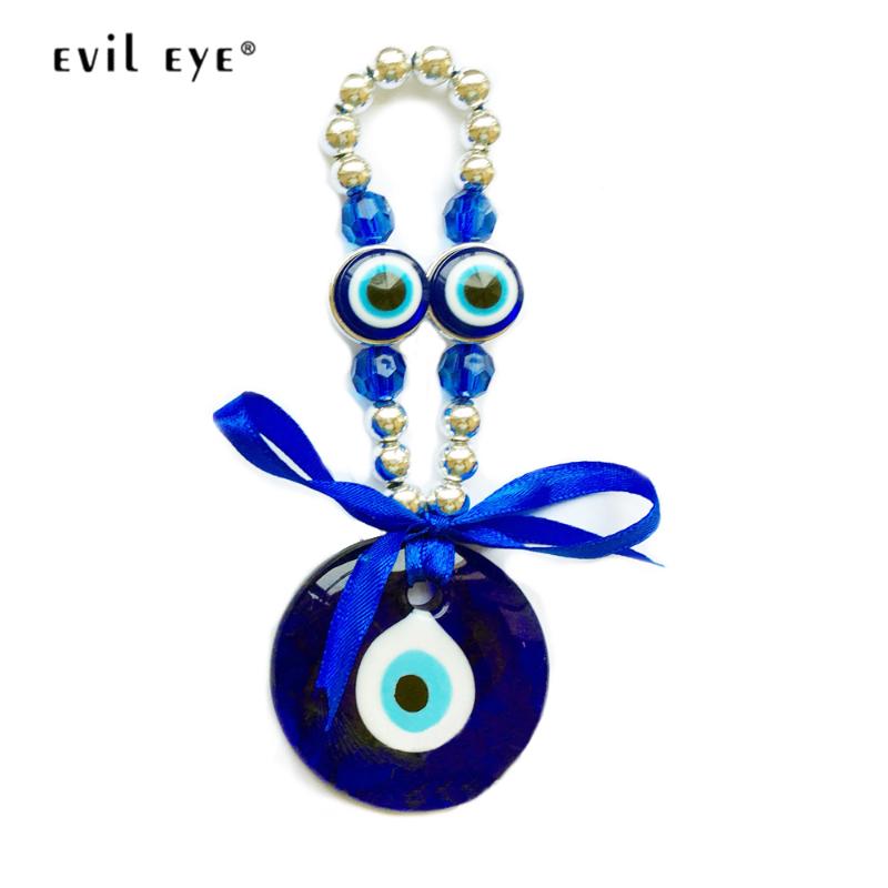 

Glass Blue Turkish Evil Pendant Wall Hanging Crystal Beads Jewelry Decoration For Home Living Room Car LE621 Keychains, Silver