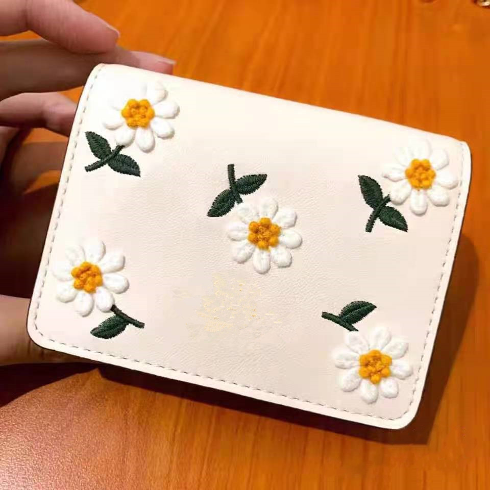 

Fashion Organ Card Bag Women's Cute Girl Flower embroidery Heart Multi-Card Zipper Coin Purse Mini Version PU Girl's Cardholder, Red;black