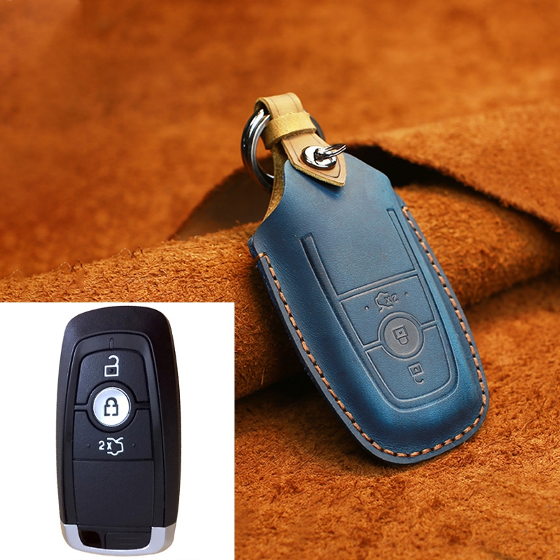 

For Ford Car Cowhide Leather Key Protective Cover Key Case Three Keys Version