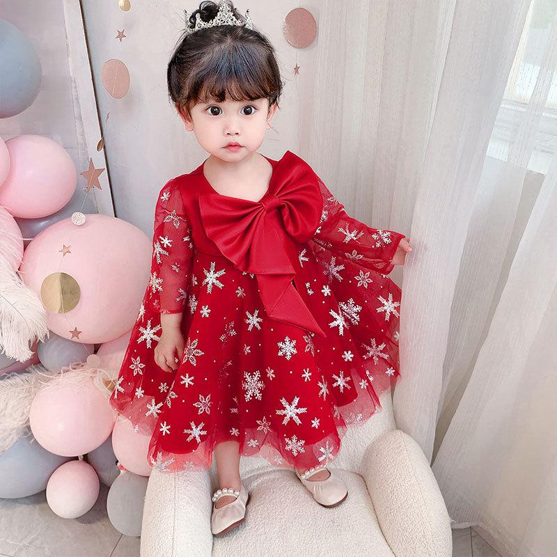

Girl's Dresses Toddler Star Print Tulle 2021 Baby Christmas Dress Halloween Performance Big Bow 0-6 Years, As picture