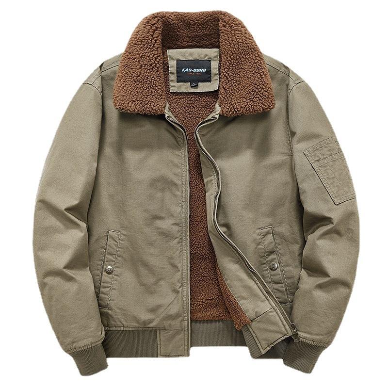 

Men's Jackets 2022 Cashmere Jacket Autumn Winter Plus Velvet Turn-down Cotton And Coats Casual Loose Large Size Outwear, Black;brown