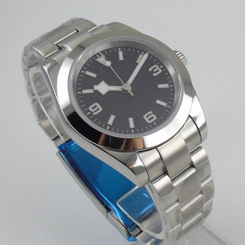 

Wristwatches 36mm Self Winding Men Watch Snow Flake Hand Stainess Steel Solid Case NH35 MIYOTA 8215 Brushed Oyster Strap Screw Back, As pic