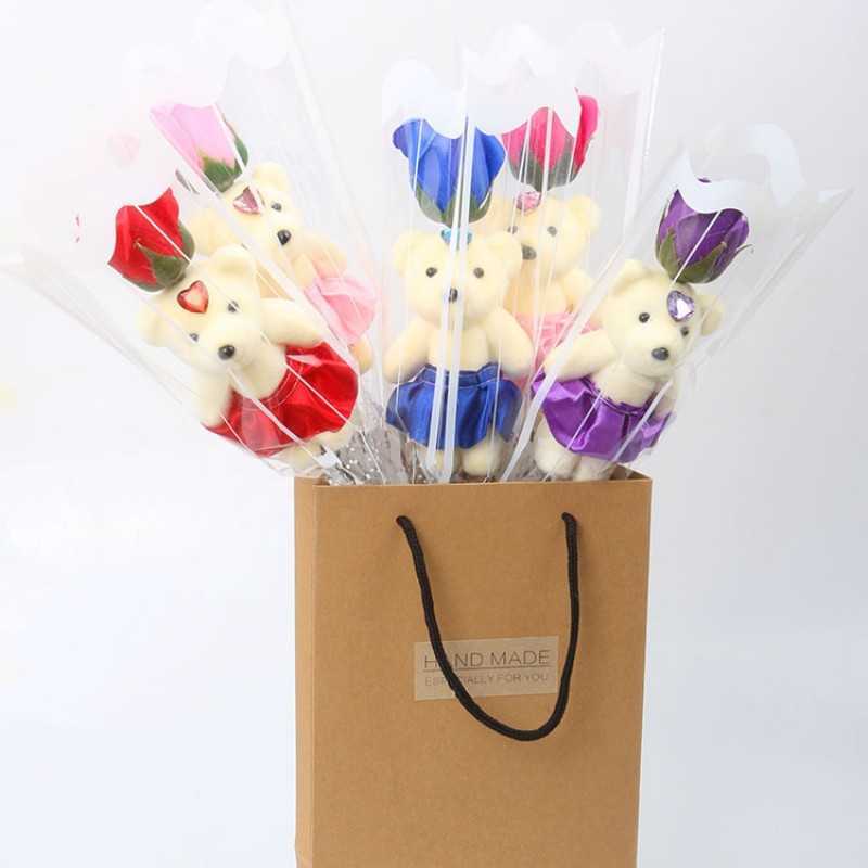 Single bear soap flower bear simulation artificial flower rose single rose for valentines day party single bouquet gift