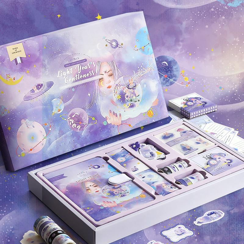 

Fairy Tale Style Student Plan Notebook Stationery Set Diary Scrapbook Portable Traveler Journal Notepads, Purple;pink