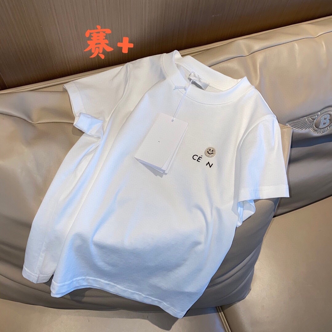 

Luxury design CE letter metal Brooch short sleeve T-shirt design foreign style age reducing women' top fashion, Black