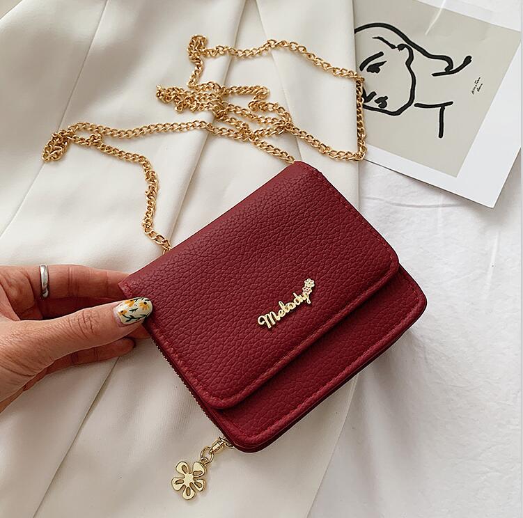 

wholesale women handbag fashion multifunctional short wallet multi-card leather chain bags simple atmosphere slung leathers card handbags, Red(printing box )