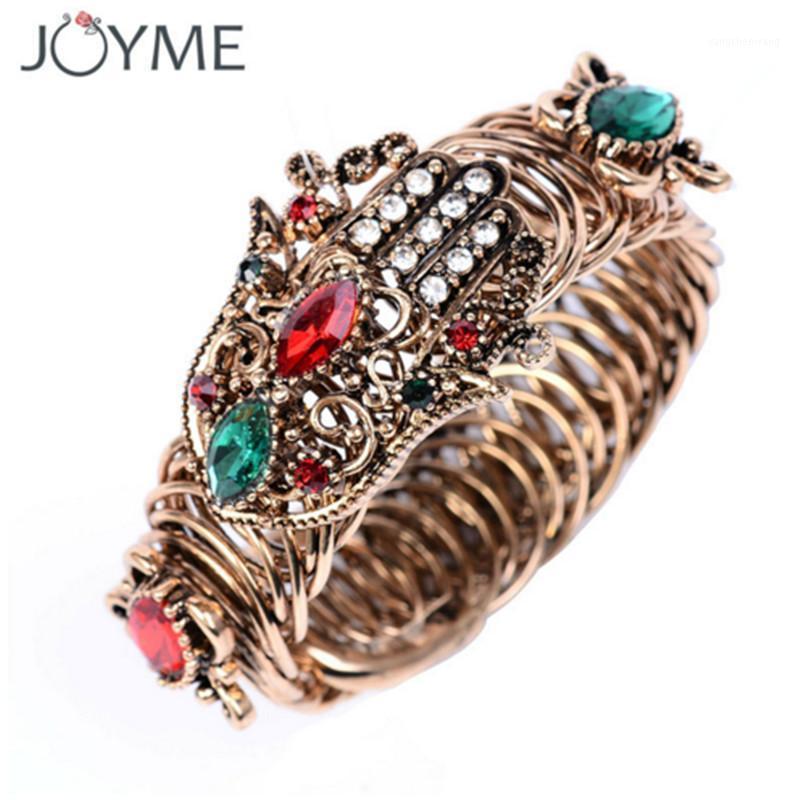 

Elegant Women Vintage Turkish Resin Palm Bracelet Whit Antique Gold Color Hollow Out Ladie Bangles Fatima Hand Jewelry Bangle