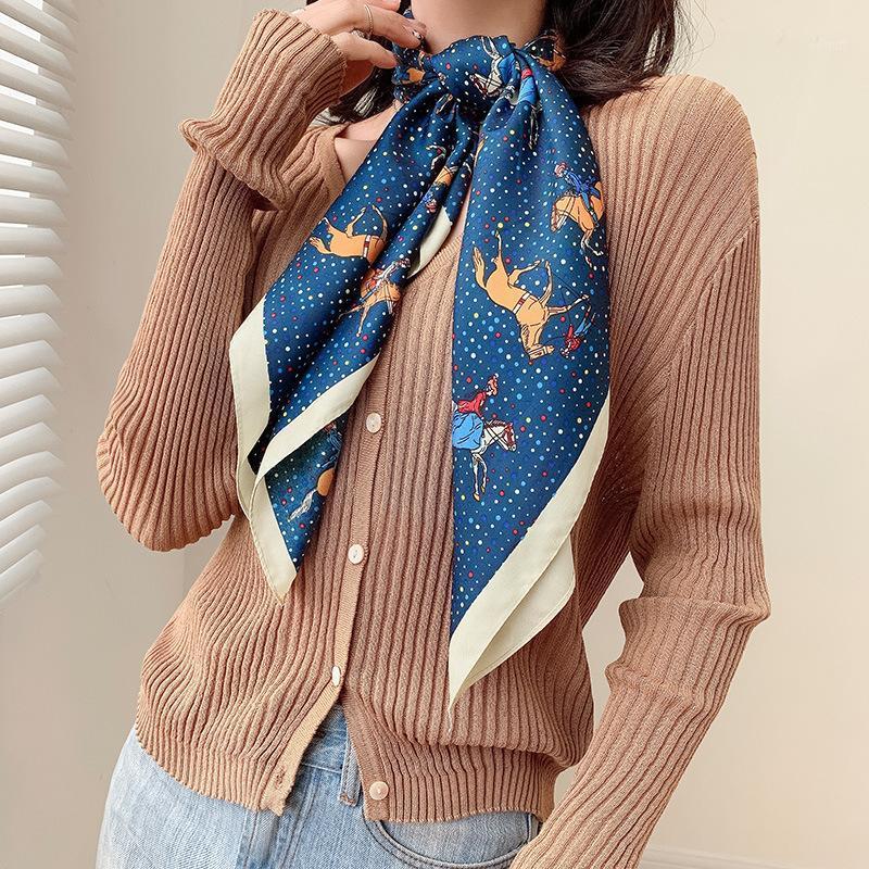 

Scarves Royalmaybe Spring 2021 Large Square Scarf For Women With Twill Imitation Silk And Satin Cartoon Print Decorative, Blue;gray