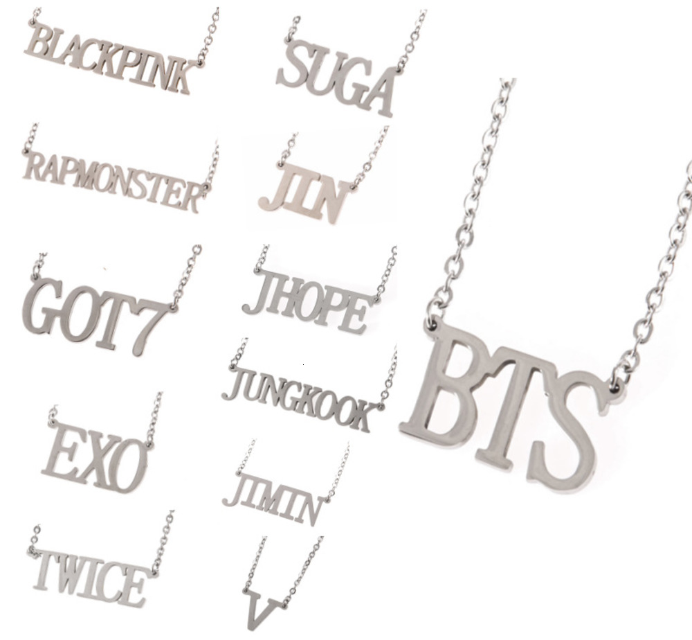 

Star combination BTS exo English letter clavicle chain fashion titanium steel Korea individual collective fan Necklace, Silver