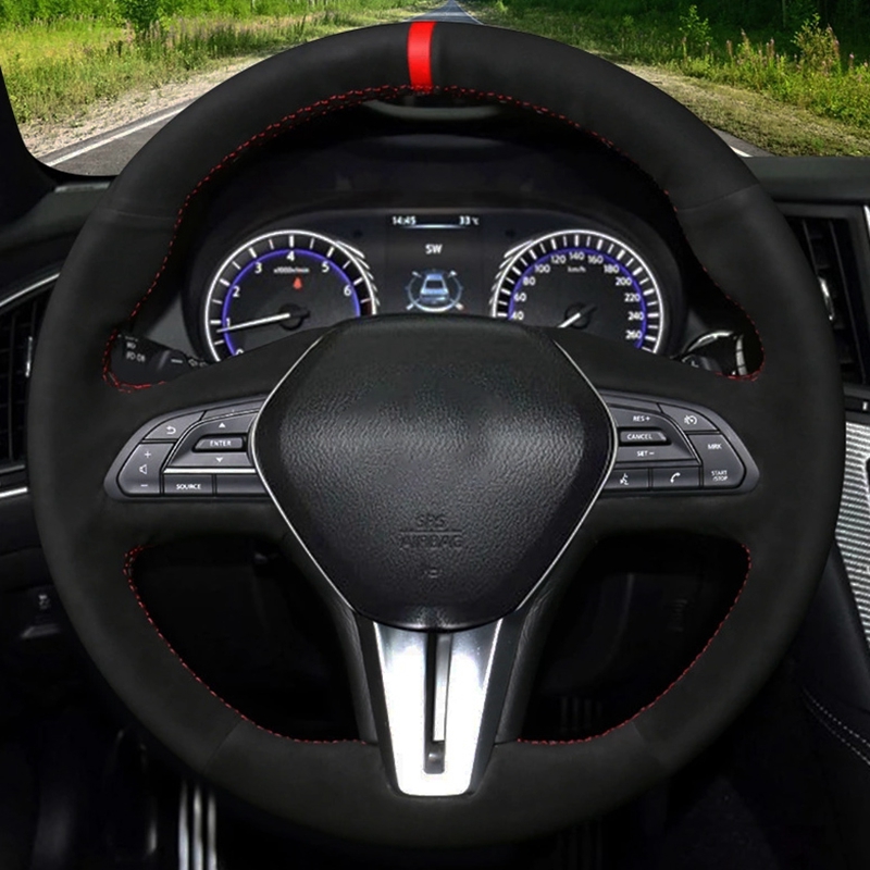 

Car Steering Wheel Cover Black Suede For Infiniti Q50 2017 2018 2019 Q60 2015 2016 2017 2018 2019 QX50 2018 2019