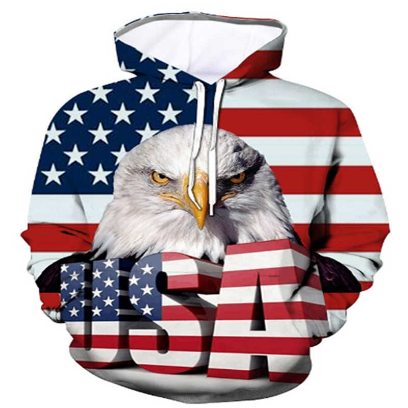 

Classic Design American Flag 3D Hoodie Sweatshirt Men's Hooded 3D Printing American Eagle Spring and Autumn Cotton Pullover Amer X0610, Black