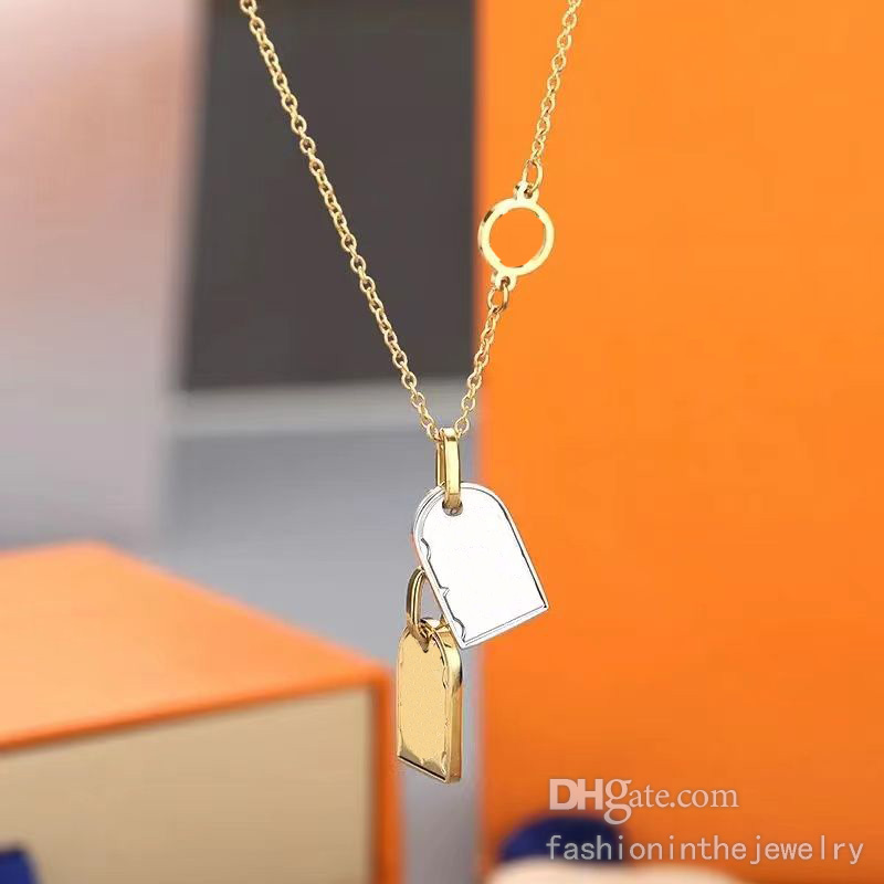 

Fashion Luxury Necklace Designer Jewelry Choker Party Gold Platinum double square card pendant necklaces for young male sister gold chain birthday trendy