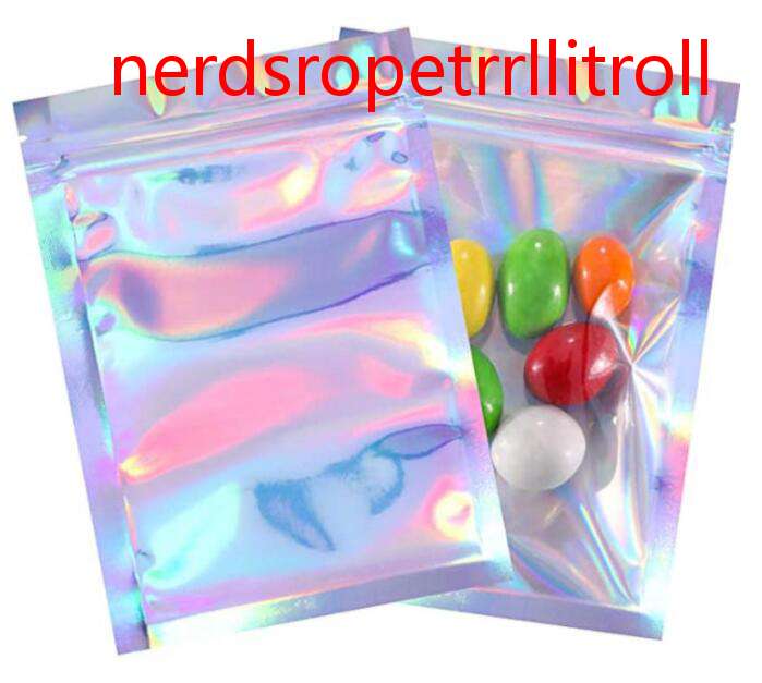 

100 Pieces Resealable Smell Proof Bags Foil Pouch Bag Flat laser color Packaging for Party Favor Food Storage mylar 57