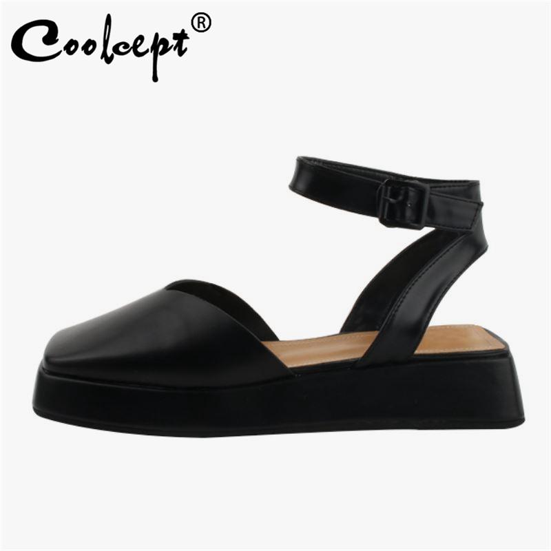 

Sandals Coolcept Size 34-40 Women Fashion Platform Ankle Strap Summer Shoes For Womens Buckle Office Lady Home Footwear, Black