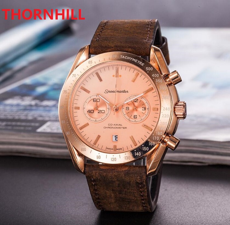 

mens japan Quartz Movement Chronograph Male watches multi functional Premium leather waterproof Sapphire WristWatches Stopwatch Clock Super reloj de lujo, As pic