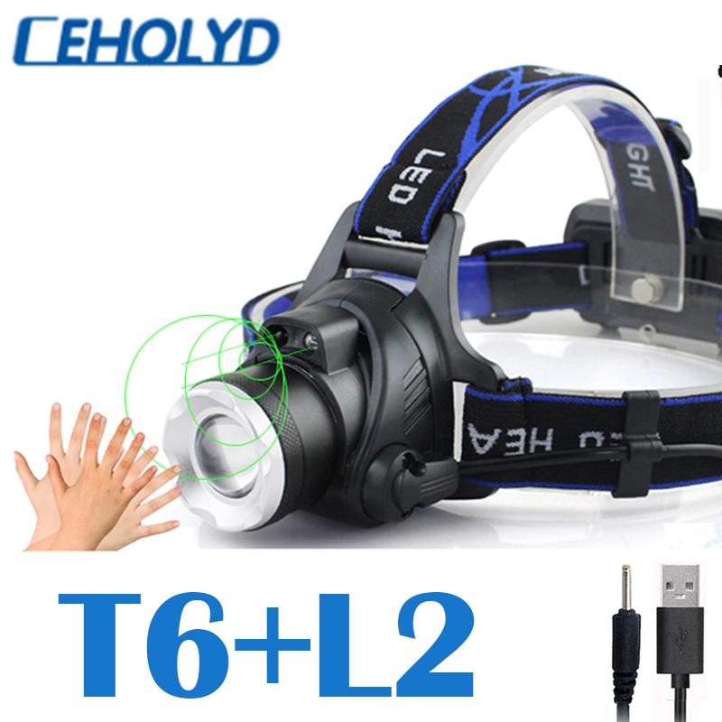 

Headlamps LED Headlamp T6/L2/V6 3 Modes Zoomable Fishing Headlight Waterproof Super Bright Camping Head Lamp Light USB Rechargeable Lanter