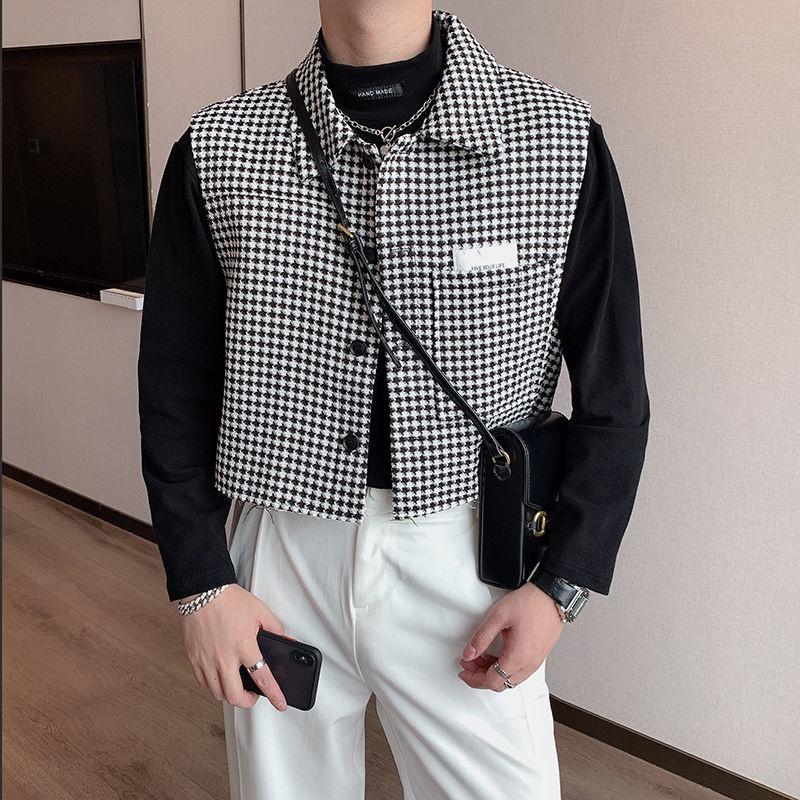 

Men's Vests Deri Yelek Short Vest Shirt High Sense Niche Ruffian Handsome Sleeveless Coat Fashion Jacket, Picture only vest