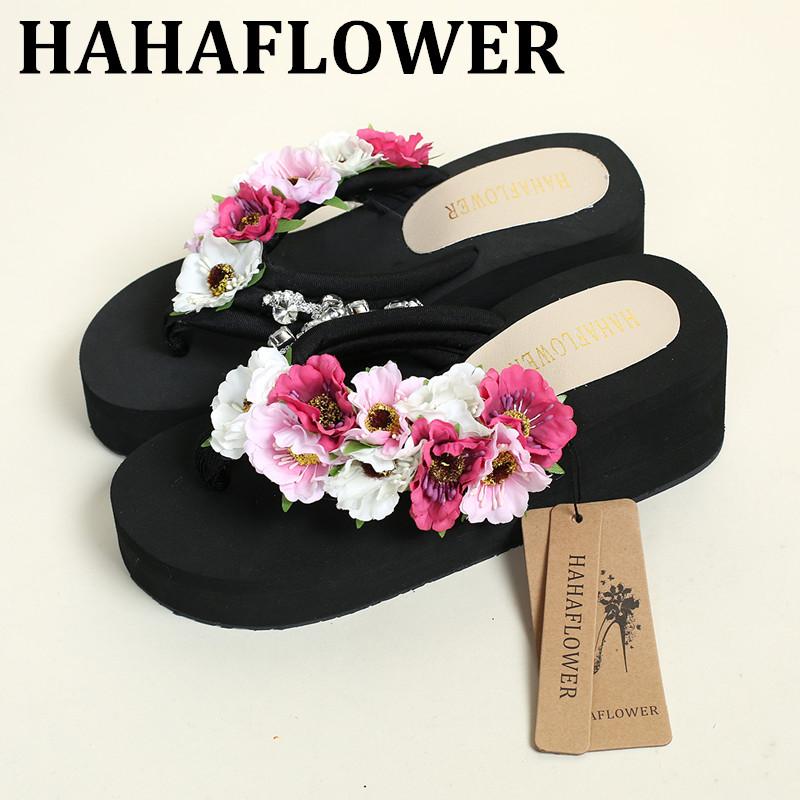 

Slippers HAHAFLOWER High With Flip-flops Female Summer Wedges Cool Thick Bottom Anti-slip Beach Shoes, Black