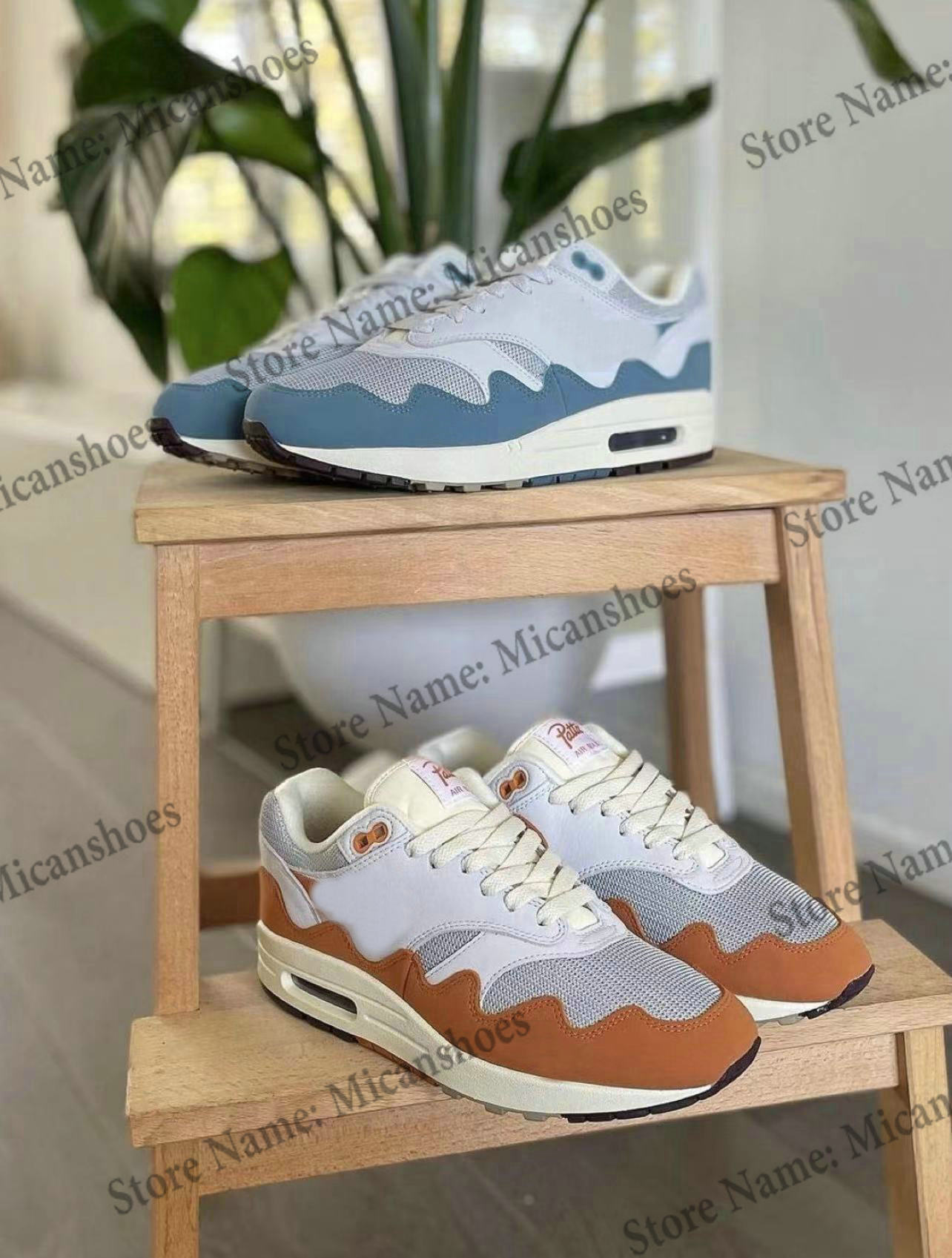 

Patta x 1 87 Monarch Aqua Noise Sports Shoes Men Women The Wave Metallic Silver Pure Platinum Outdoor Sport Sneakers