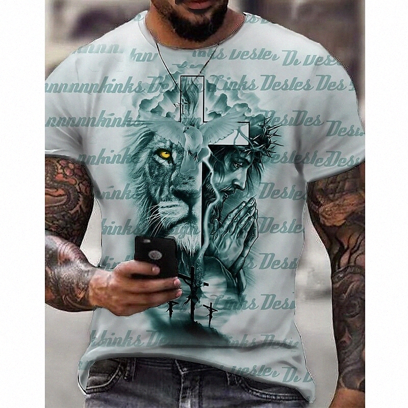 T-shirt Hommes Animal Crew Col Street Casual 3D Imprimé à manches courtes Casual Classic Confortable Vert Blanc Marron M9CG #