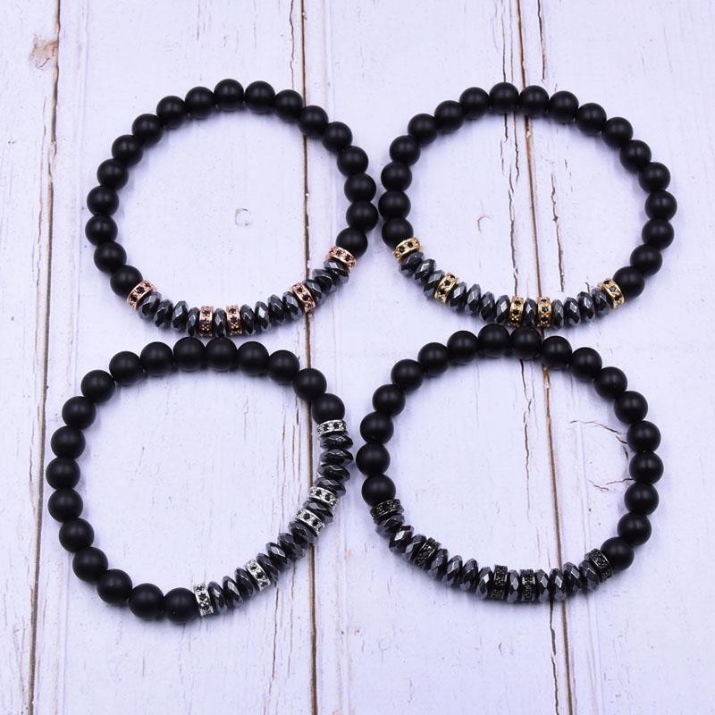 

Beaded, Strands Natural Stone Beads Bracelets For Women 4 Colors 8mm Hematite Golden Micro Inlay Zirconia Men Bracelet Jewelry Year's Gift