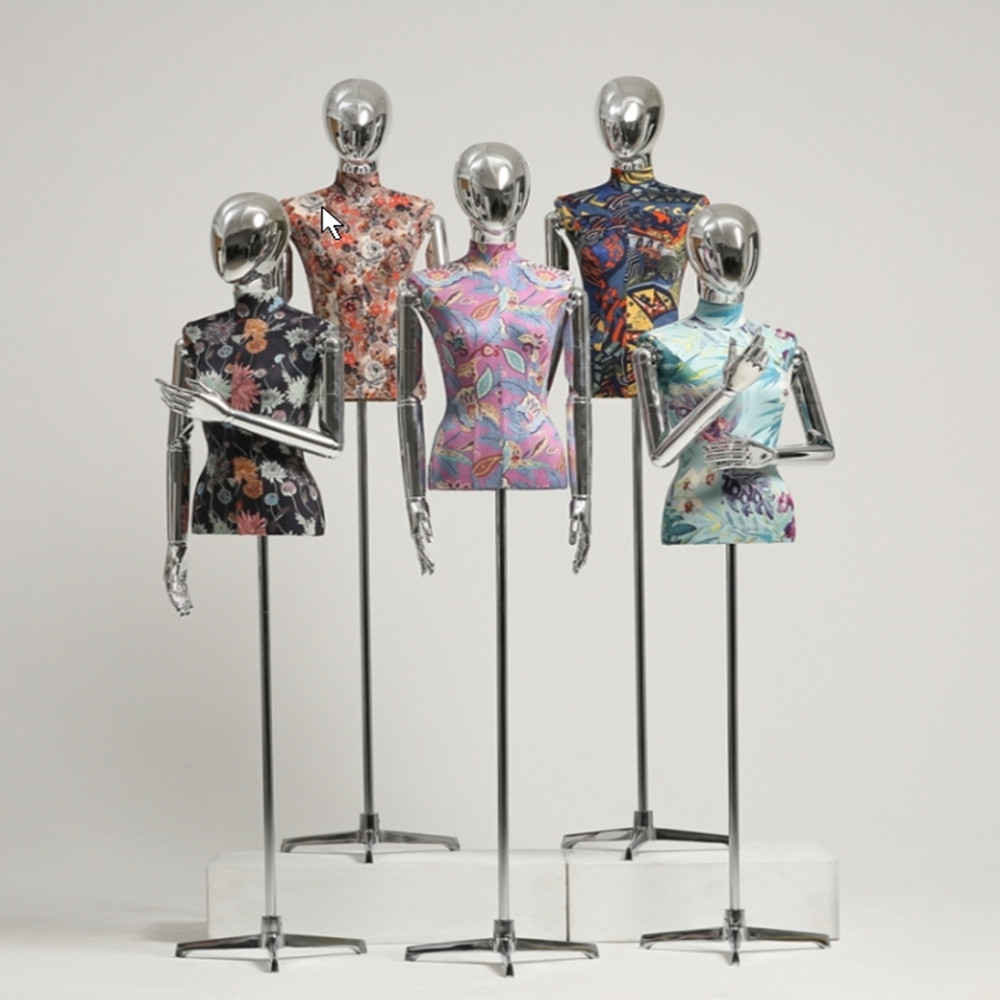 4style Full Female Head Sewing Dress Mannequin Body Electroplat Arm Color Tripod Base Wedding Women Can Adjustable Rack D408-image-715072553